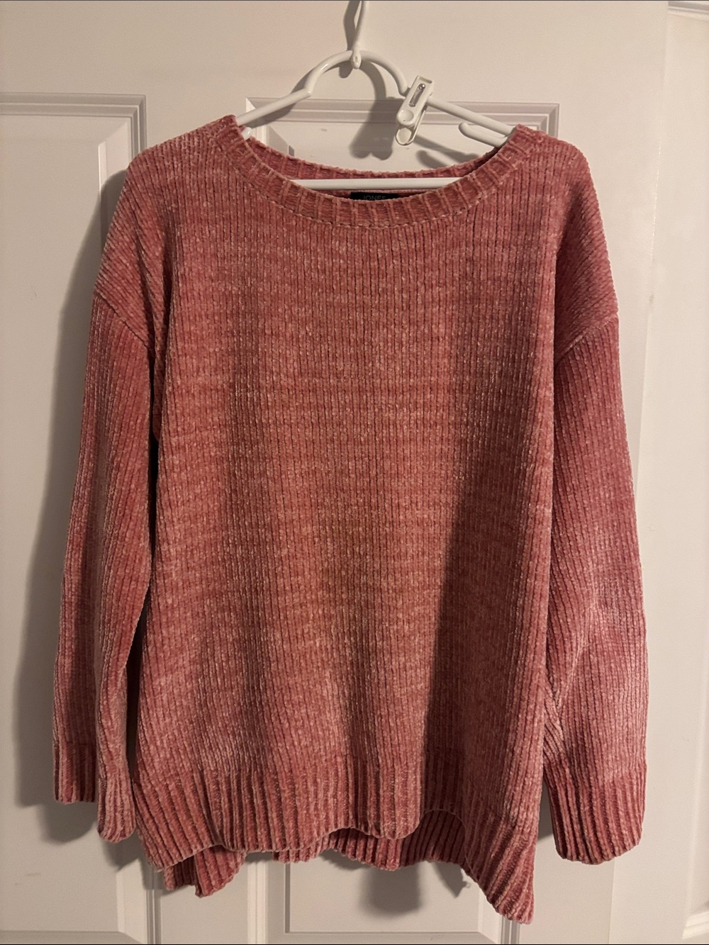 Jones New York Ribbed Chenille Crew Sweater in Rose